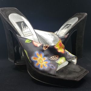 Vintage Bis by Charles Jordan Suede and Floral Platform Mules size 6.5